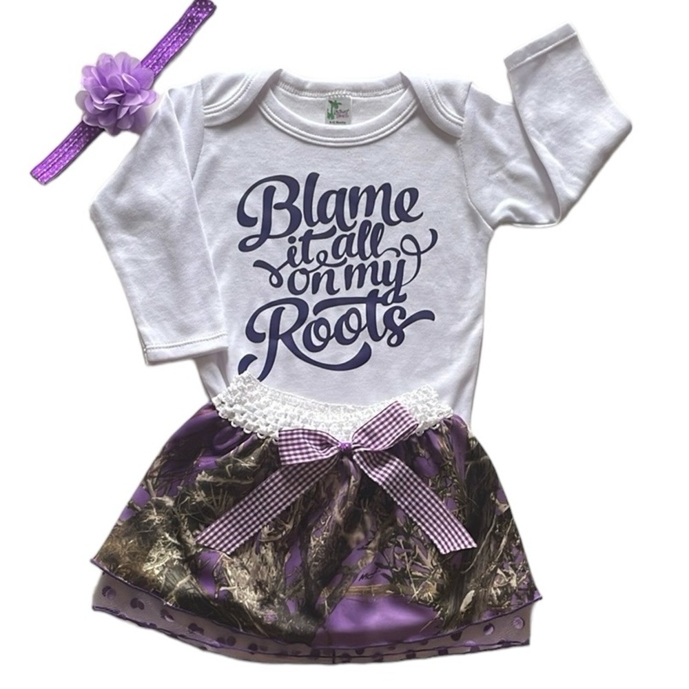 NWOT  Laughing Giraffe- White/Purple Camo Onesie and Skirt